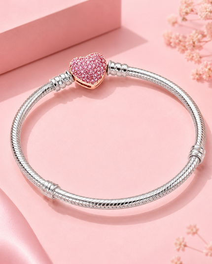 Pulsera Corazón Rosa Brillante
