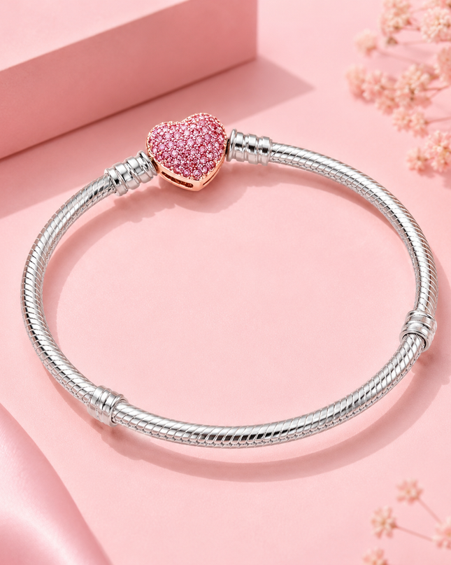Pulsera Corazón Rosa Brillante