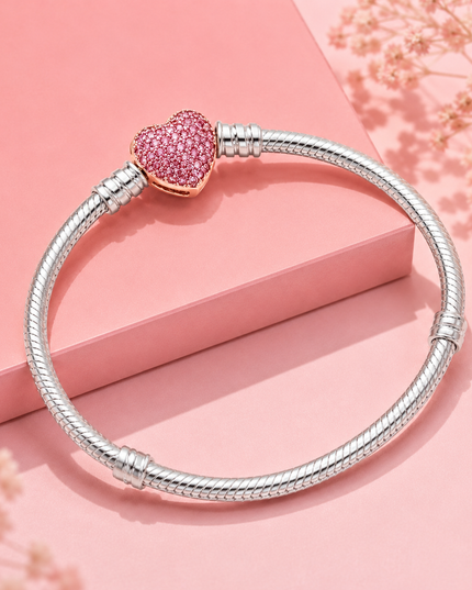 Pulsera Corazón Rosa Brillante
