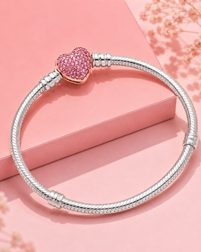 Pulsera Corazón Rosa Brillante