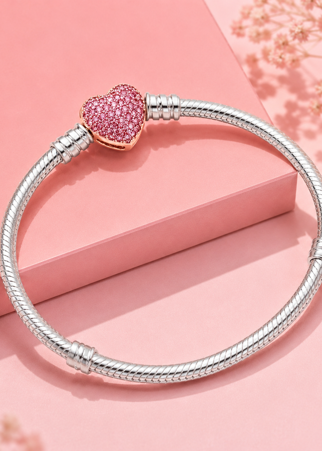 Pulsera Corazón Rosa Brillante