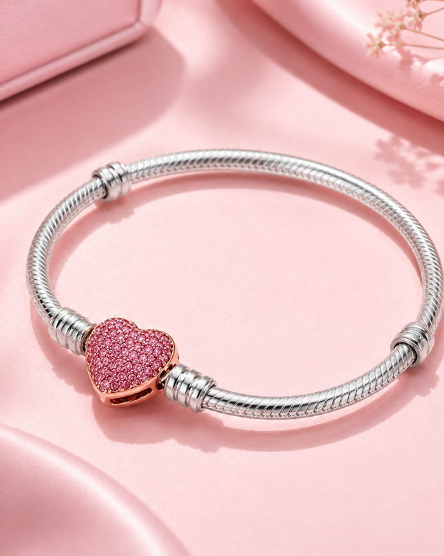 Pulsera Corazón Rosa Brillante