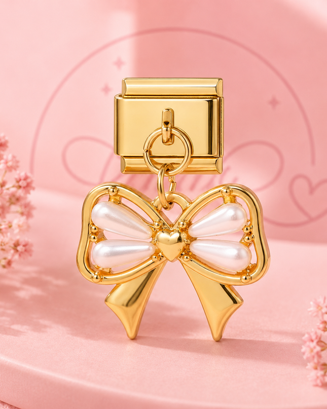 Charm Lazo Perlado Dorado