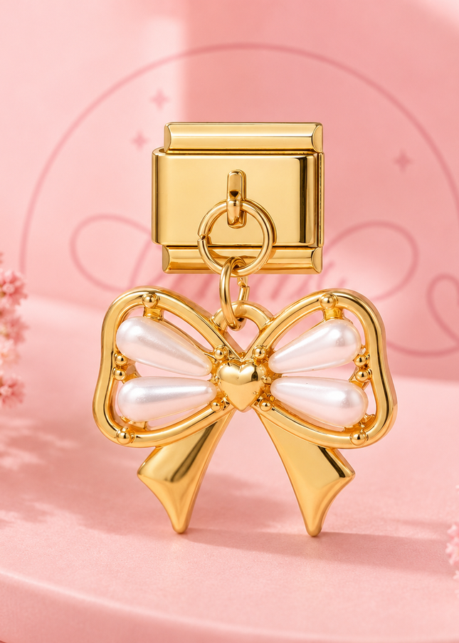 Charm Lazo Perlado Dorado